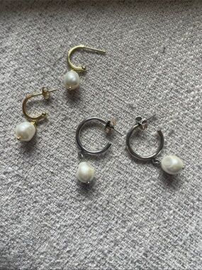 Gold and Silver Pearl Drop Hoop Earrings - Classic Women’s Jewelry